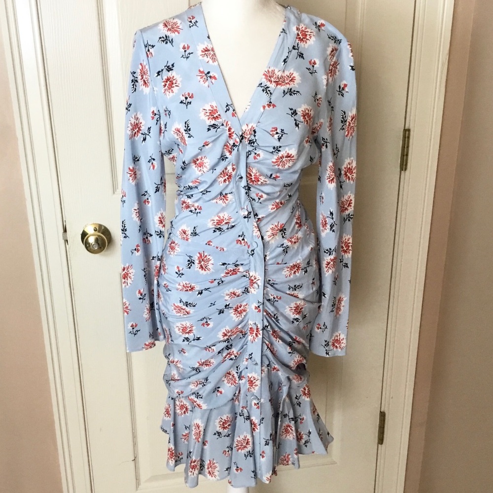 NWT Veronica Beard Rowe Dress Sky Blue Floral Silk Dress - Size 4